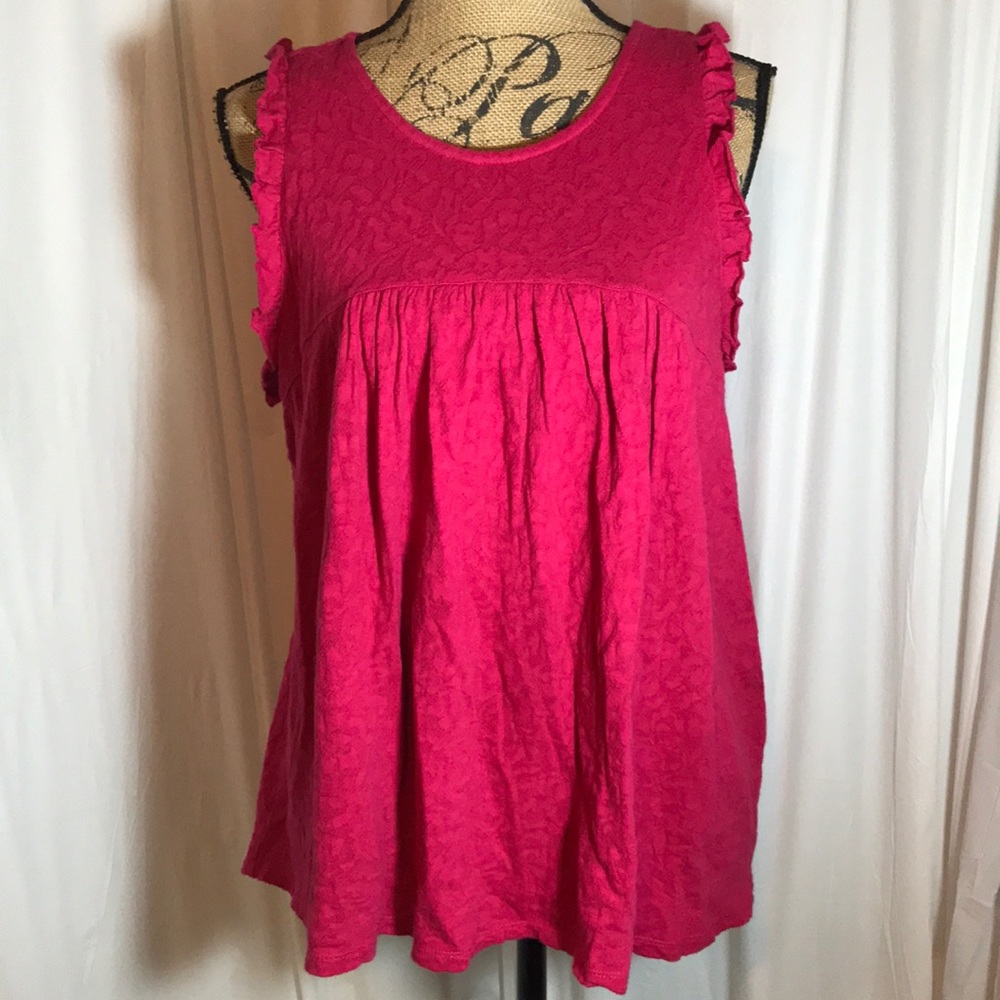🆕 Lucky Brand Dark Pink Lace Jacquard Ruffle Tank